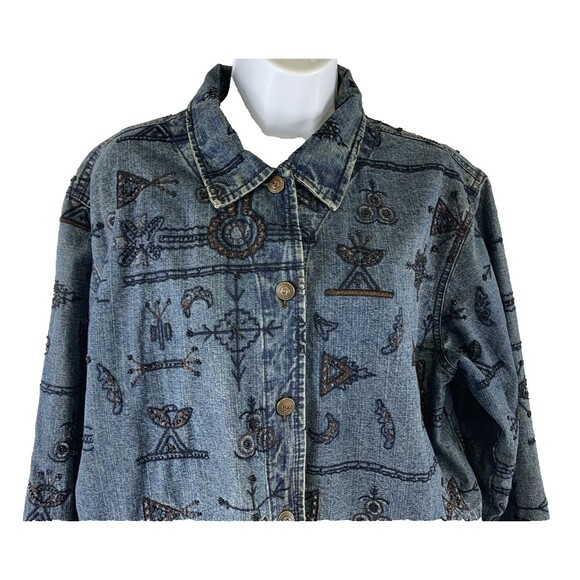 Chico's Design Silk Lining, Embroidered & Beaded Blue Jean Jacket Women 2 /M - Picture 2 of 16